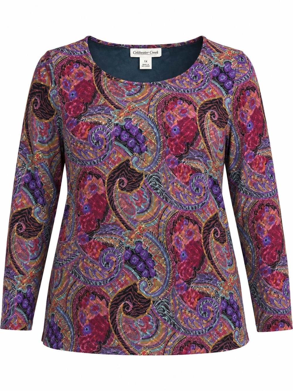 COLDWATER CREEK | Jewel Tone Paisley Floral Stretch Blouse Plus | 1X